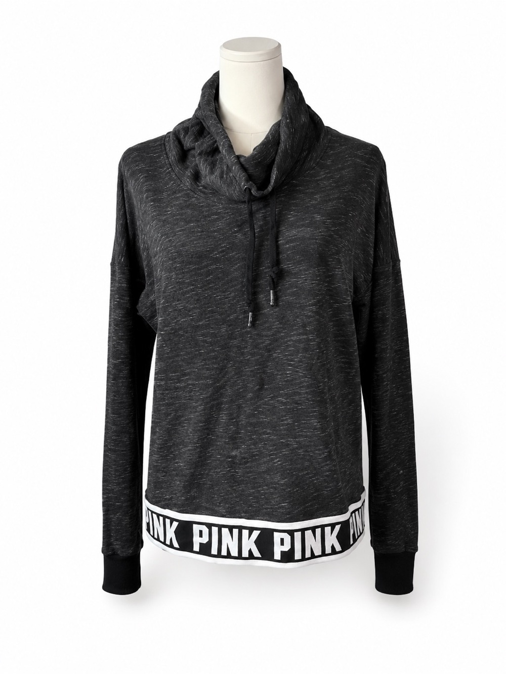 Victoria’s Secret PINK Gray Cowl Neck Pullover Sweatshirt Logo Hem Size Small